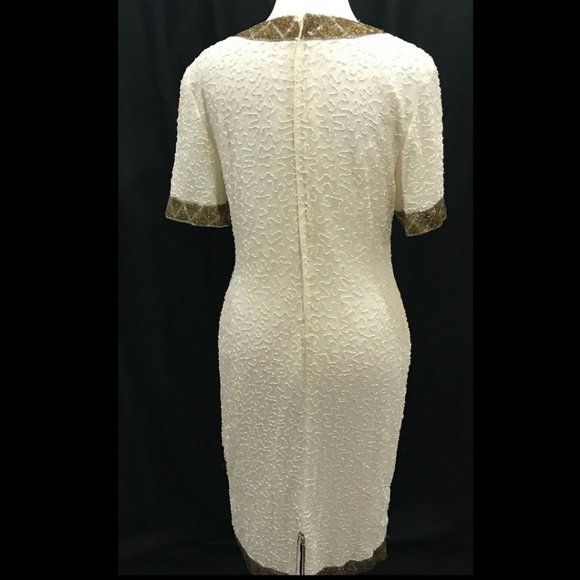 Stenay Size 8 Vintage Beaded Dress Ivory Gold - Picture 4 of 8